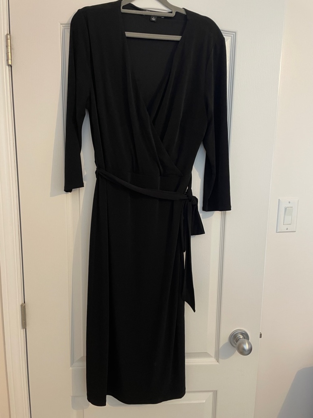 INC International Concepts Black Midi Wrap Dress with Waist Tie and Side Slit